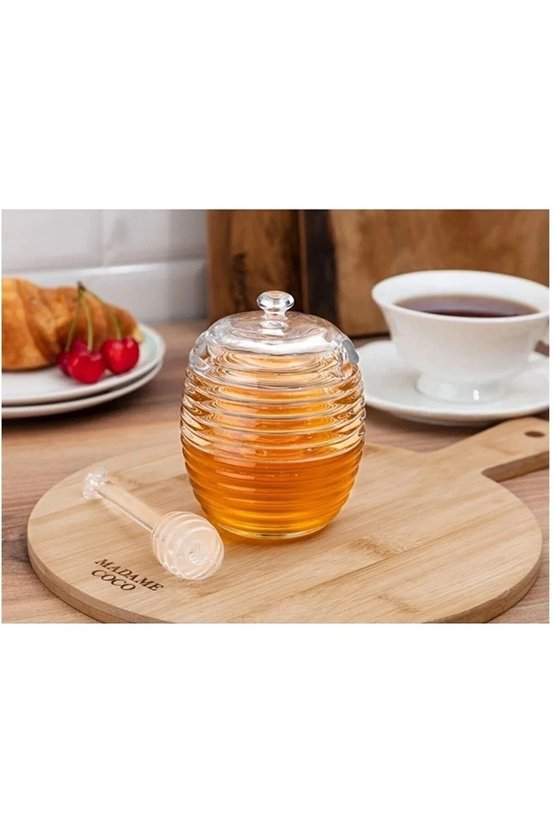 Lorenzo Kaşıklı Cam Bal Kavanozu 240ml 3 ayrı çızgili mod