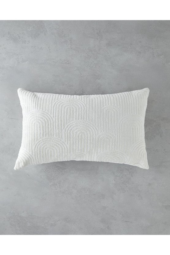 Deluxe Jakarlı Dekoratif Kırlent 35x55 cm Ekru