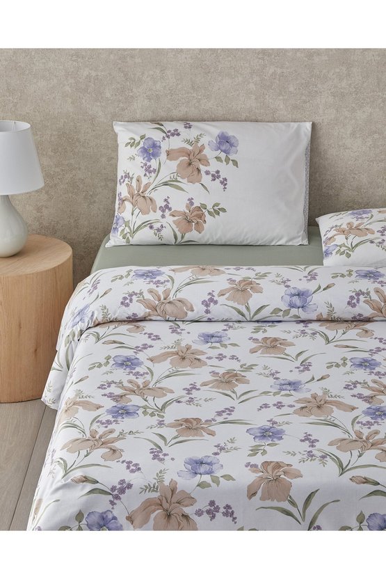 Rustic Blossom Pamuk Tek Kişilik Nevresim Takımı 160x220 cm Lila - Bej