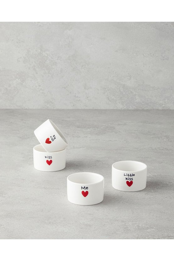Lovely Stoneware 4lü Çerezlik 6,5 cm Kırmızı