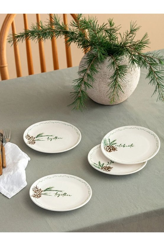 Çiçek Desenli Seramik Pasta Tabağı 4lü 19 Cm