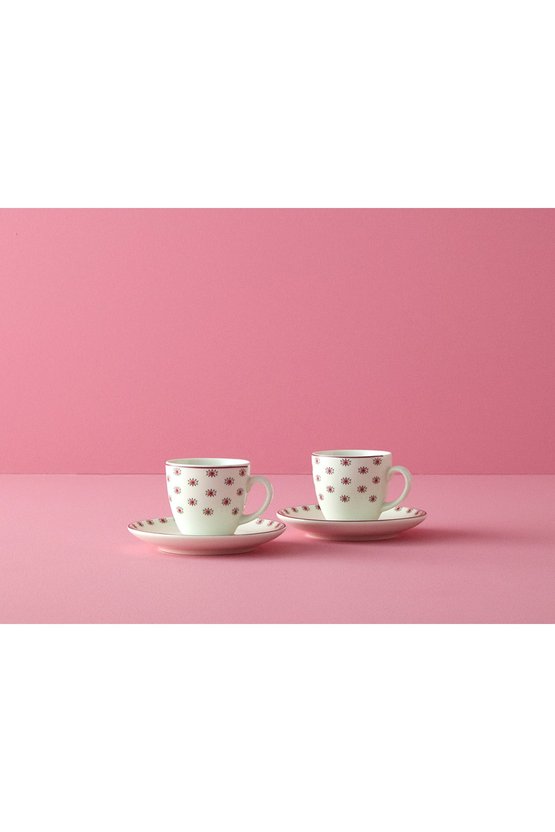 Pink Hope Porselen 4 Parça 2 Kişilik Kahve Fincan Takımı 80 Ml Pembe