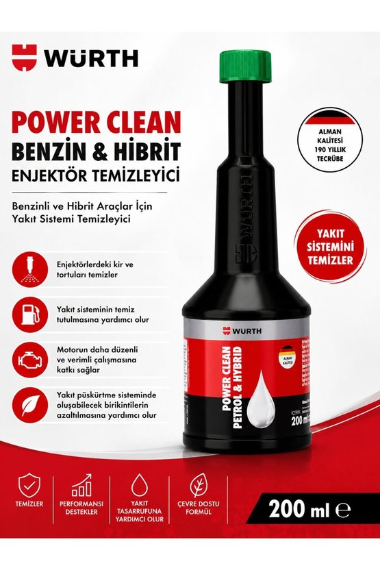 Power Clean Benzin ve Hibrit Enjektör Temizleyici 200 ml | Yakıt Sistemi Temizleyici