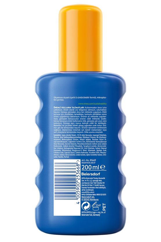 SUN SPF50+ Yüksek Güneş Koruyucu ve Nemlendirici Sprey 200ml, Suya Dayanıklı, Yeni Nesil UV Filtresi