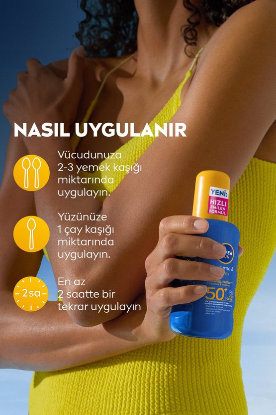 SUN SPF50+ Yüksek Güneş Koruyucu ve Nemlendirici Sprey 200ml, Suya Dayanıklı, Yeni Nesil UV Filtresi