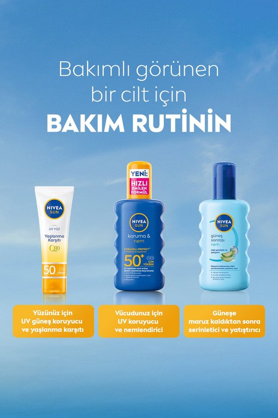SUN SPF50+ Yüksek Güneş Koruyucu ve Nemlendirici Sprey 200ml, Suya Dayanıklı, Yeni Nesil UV Filtresi