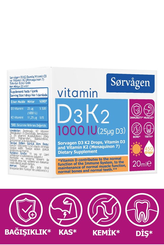 Vitamin D3k2 Damla 20 Ml (1000 Iu)