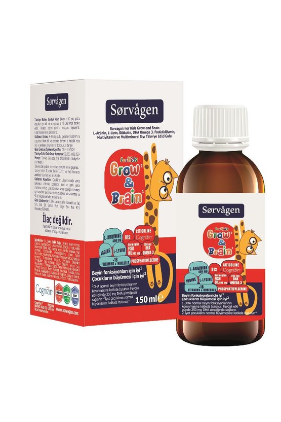 Grow&Brain L-arjinin, Sitikolin, Fosfatidilserin, DHA Omega 3, B12, L- lizin, Multi Vitamin