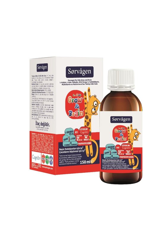 Grow&Brain L-arjinin, Sitikolin, Fosfatidilserin, DHA Omega 3, B12, L- lizin, Multi Vitamin