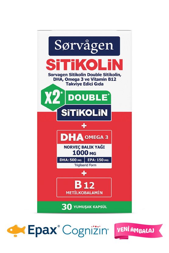 DOUBLE SİTİKOLİN (250 mg), DHA OMEGA 3 VE B12 (30 Kapsül)