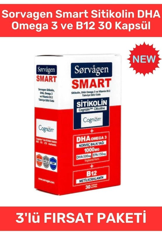 Smart Sitikolin Dha Omega 3 Ve B12 30 Kapsül X 3