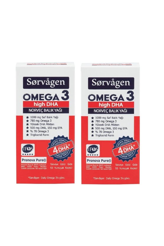 Omega 3 High DHA Saf Norveç Balık Yağı, 50 Kapsül, 1000 mg - 2 Adet