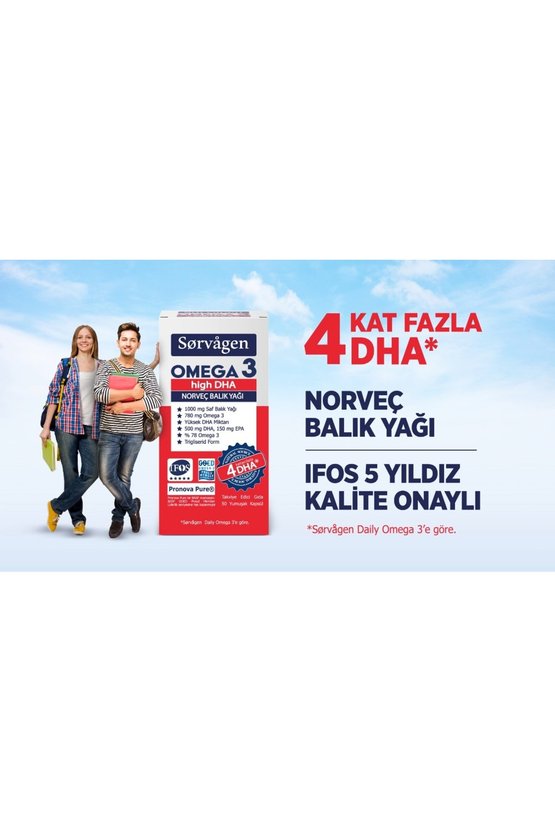 Omega 3 High DHA Saf Norveç Balık Yağı, 50 Kapsül, 1000 mg