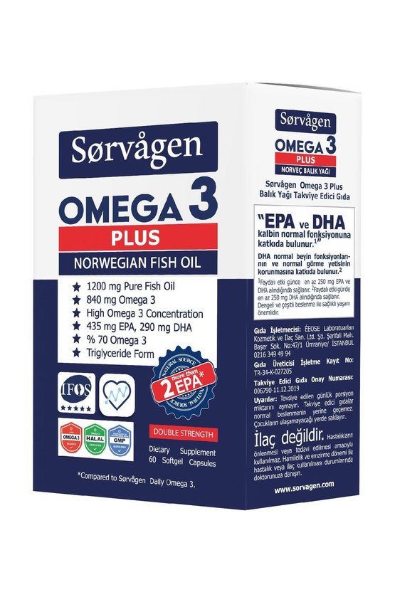 Omega 3 Plus Saf Norveç Balık Yağı, 60 Kapsül, 1200mg