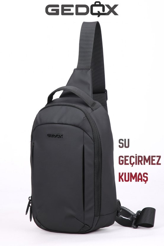 Siyah Su Geçirmez 3 Bölmeli Çapraz Sırt Çantası Tek Omuz Göğüs Çantası Bodybag GDX2102