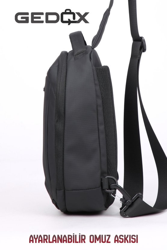 Siyah Su Geçirmez 3 Bölmeli Çapraz Sırt Çantası Tek Omuz Göğüs Çantası Bodybag GDX2102