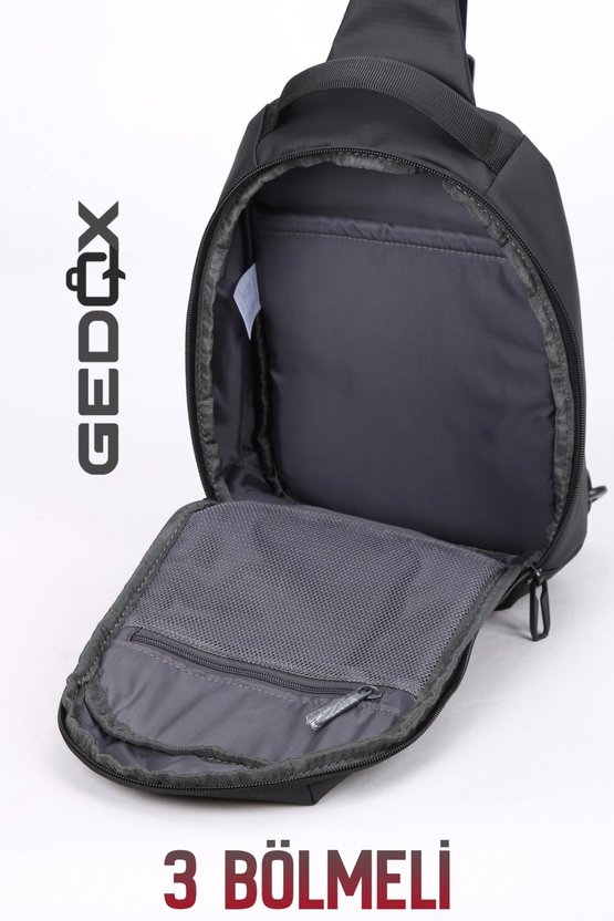 Siyah Su Geçirmez 3 Bölmeli Çapraz Sırt Çantası Tek Omuz Göğüs Çantası Bodybag GDX2102