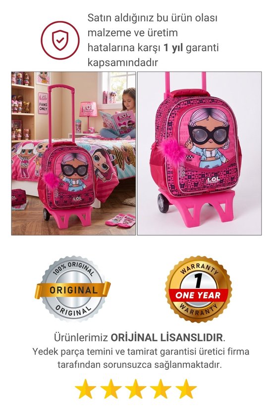 LOL Surprise BB Air Lisanslı Çıkarılabilir Çekçekli Kız Çocuk Okul Çantası 2183