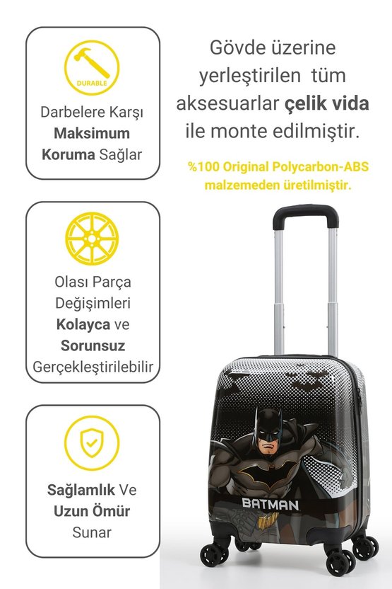 Kids Batman Lisanslı Siyah Çocuk Valizi | Darbeye Dayanıklı