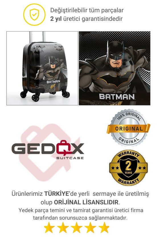 Kids Batman Lisanslı Siyah Çocuk Valizi | Darbeye Dayanıklı