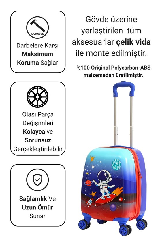 Kids Mavi Kırmızı Astronot Desenli Erkek Çocuk Valizi 151