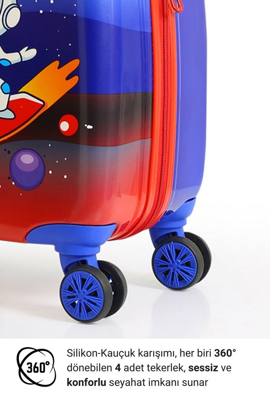 Kids Mavi Kırmızı Astronot Desenli Erkek Çocuk Valizi 151