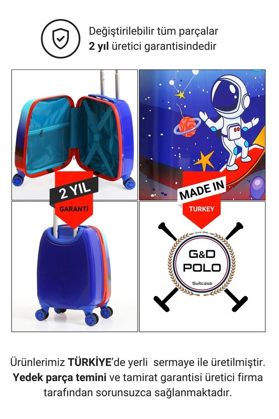Kids Mavi Kırmızı Astronot Desenli Erkek Çocuk Valizi 151