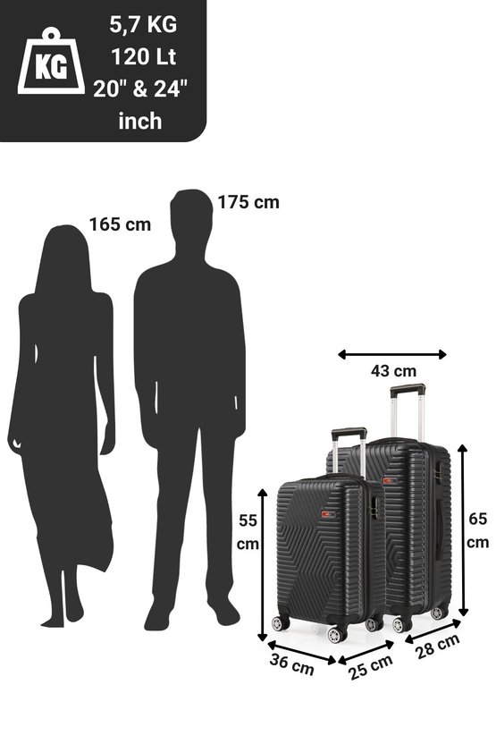 Abs Kabin Ve Orta Boy Siyah 2li Valiz Seti 600.01-Set-OK