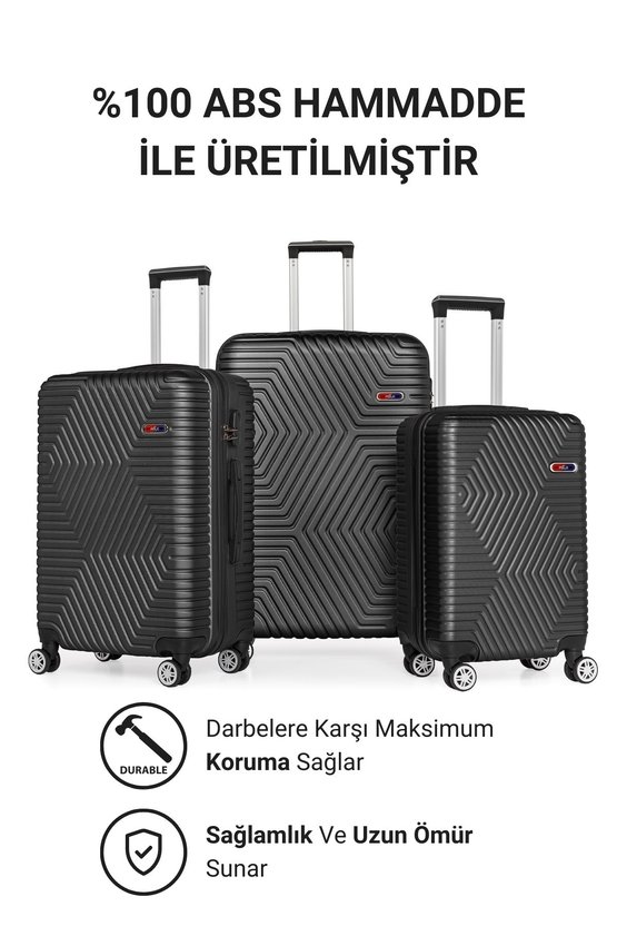 Abs 3lü Siyah Lüx Valiz Seyahat Seti 600.01-set