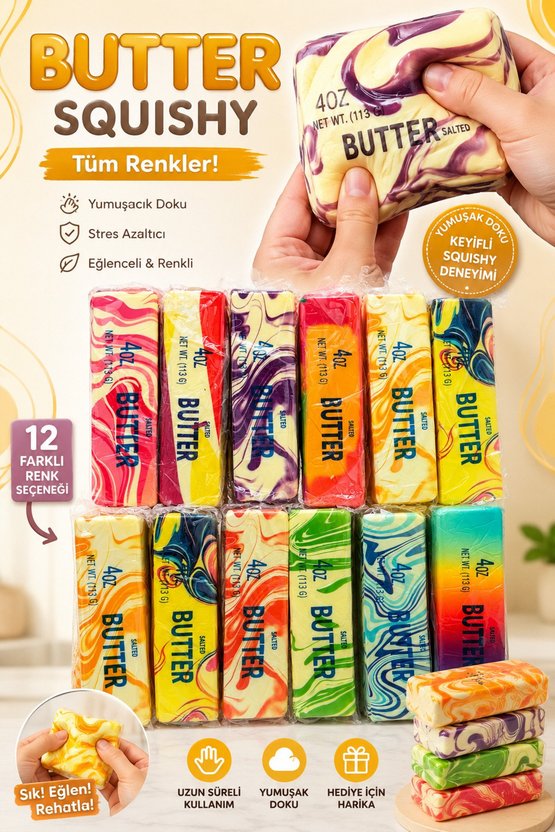 Butter Squishy Stres Oyuncağı Süper Yumuşak Slow Rising Sıkılabilir Antistres Oyuncak renkler RASGELE GÖNDERİLİR 1 ADET 