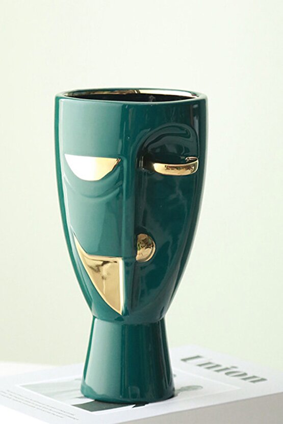 Lüx Modern Art Nordic Altın Yeşil Yüzlü Vazo & Biblo (10)