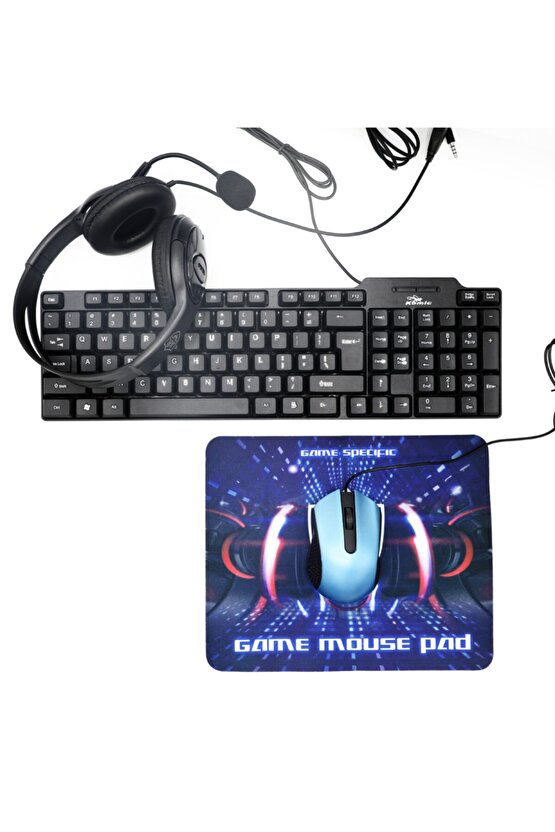 Klavye Mouse Kulaklık Mousepad 4 Lü Set