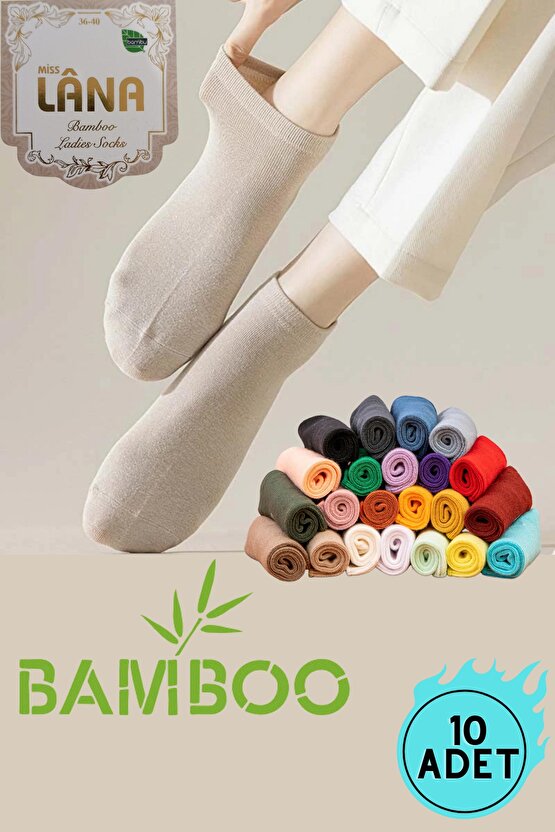 Kadın Kaliteli Bambu Patik Çorap (10 ADET  ÇİFT) Dikişsiz Parfümlü Kısa Model Hassas Çorabı