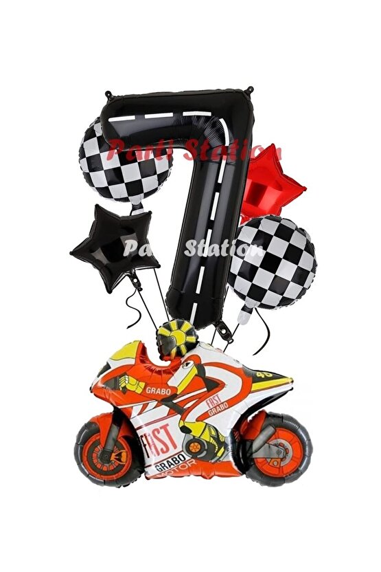 Motosiklet Yarış Motoru Konsept 7 Yaş Balon Set Motosiklet Doğum Günü Balon Set