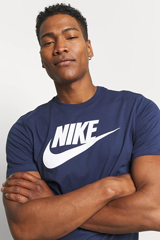Sportswear Futura Swoosh Logo Tee T Shirt Unisex Baskılı Tişört Lacivert
