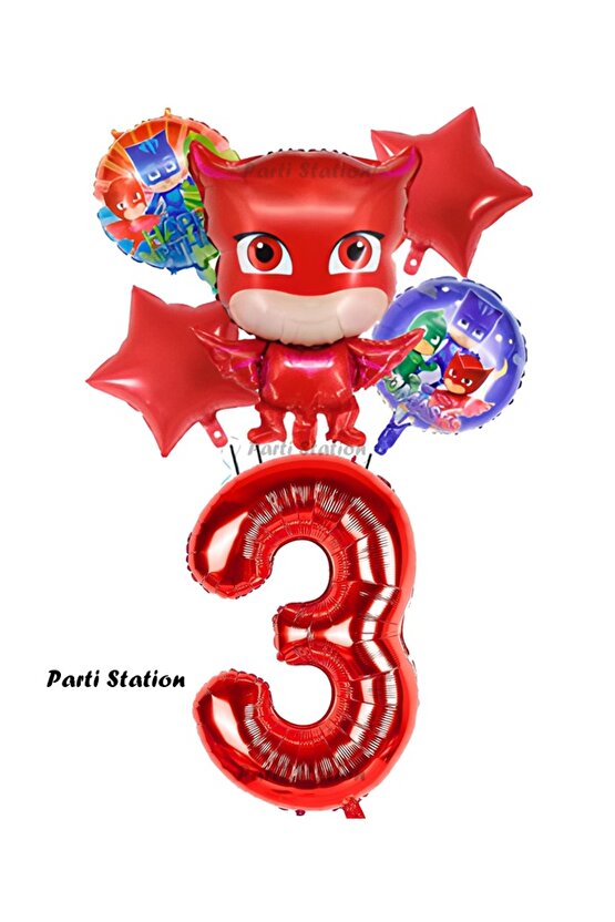 PjMasks Baykuş Kız 3 Yaş Konsept Doğum Günü Balon Set Pijamaskeliler Baykuş Kız Tema Parti Balon Set