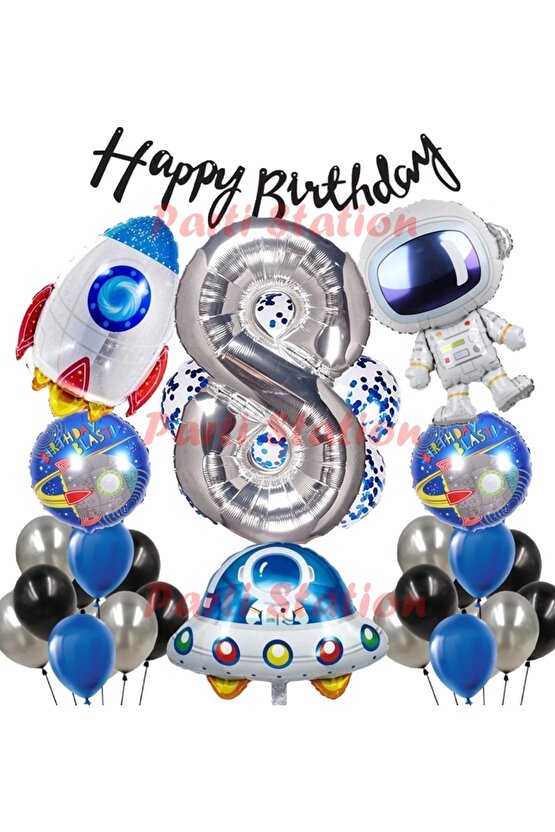 Space Uzay Konsept 8 Yaş Balon Seti Astronot Roket Doğum Günü Parti Balon Seti Uzay Galaksi Balon