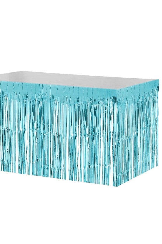 Masa Örtüsü ve Etek Set Plastik Pembe Renk Masa Örtüsü Mavi Renk Metalize Sarkıt Masa Eteği Set