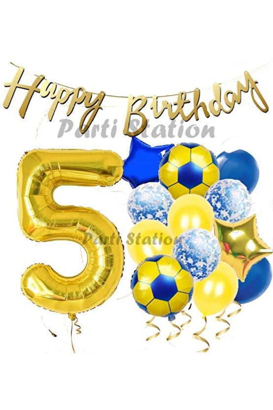 Balon Set Sarı Lacivert 5 Yaş Balon Set Futbol Balon Set Doğum Günü Balon Set