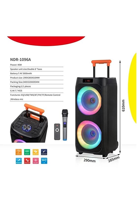 NDR-1096 BÜYÜK BOY BLUETOOTH HOPARLÖR KABLOSUZ TEKERLEKLİ TAŞINABİLİR KABLOSUZ SPEAKER TOPLANTI ANFİ