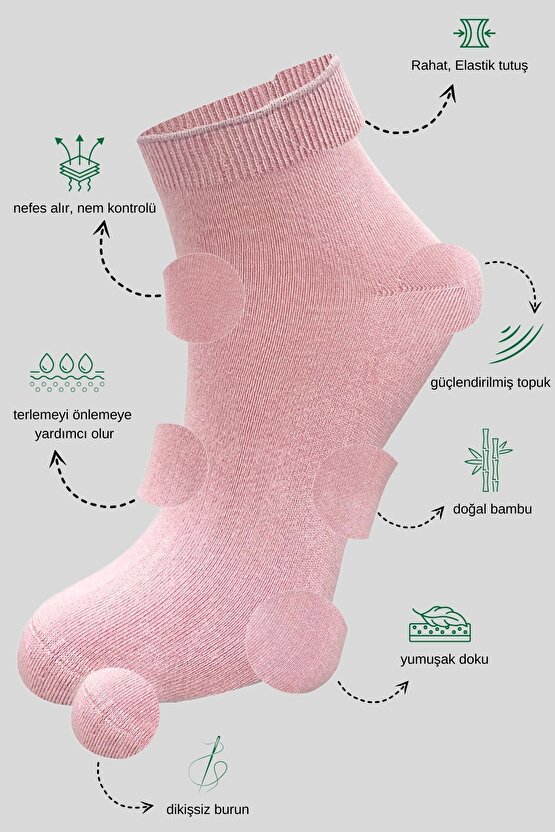 Kadın Kaliteli Bambu Patik Çorap (5 ADET) Dikişsiz Görünmez Parfümlü Kısa Model Çorap