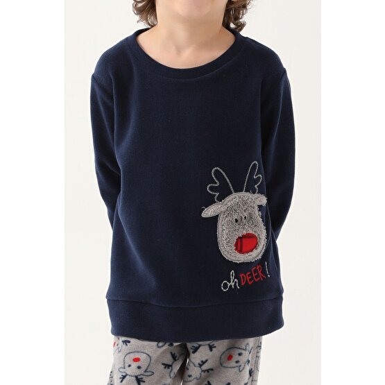 Arnetta Deers Lacivert Erkek Çocuk Uzun Kol Pijama Takım