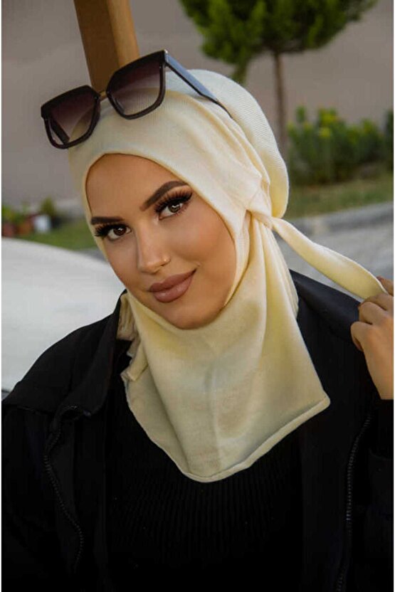 Krem Kışlık Spor Bone Hijab