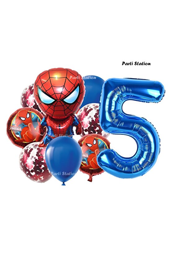 Spiderman Yıldız Balonlu 5 Yaş Konsept Doğum Günü Balon Set Örümcek Adam Spiderman Balon Set