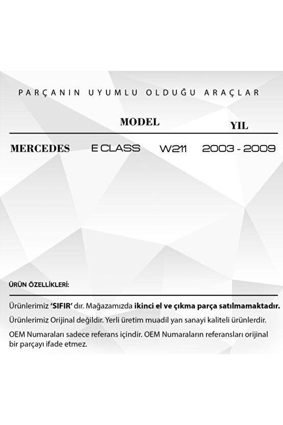 Mercedes C Class W203, E Class W211 Için Sunroof Güneşlik Perde Tamir Seti