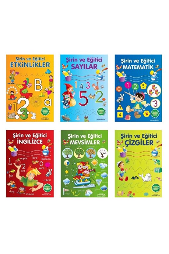 Şirin ve Eğitici Etkinlikler 6 Kitap (Sayılar + Matematik + Çizgiler + Mevsimler + İngilizce + Etkin