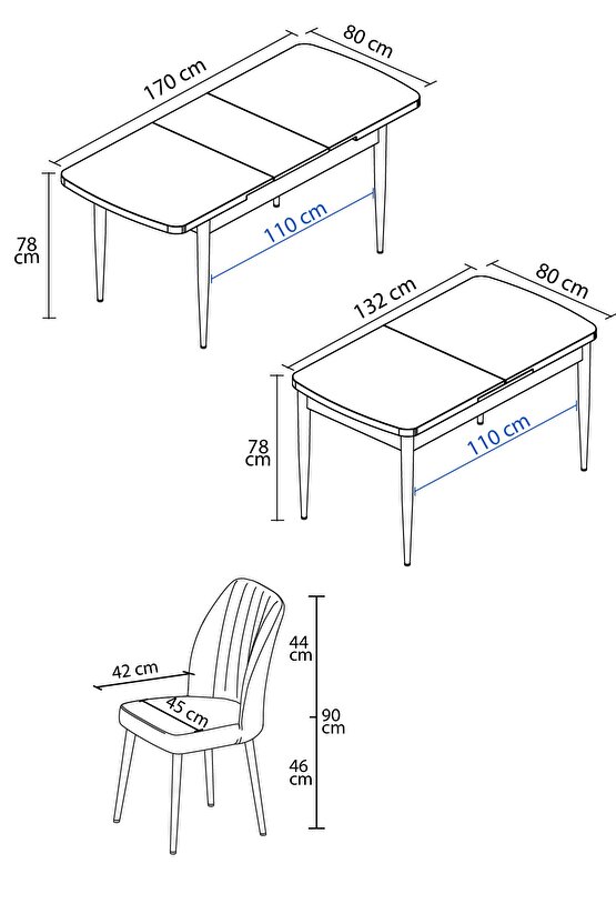 Floryn Mdf Beyaz Mermer Desen Açılabilir 80x132 Cm 4 Sandalyeli Mutfak Masası Takımı