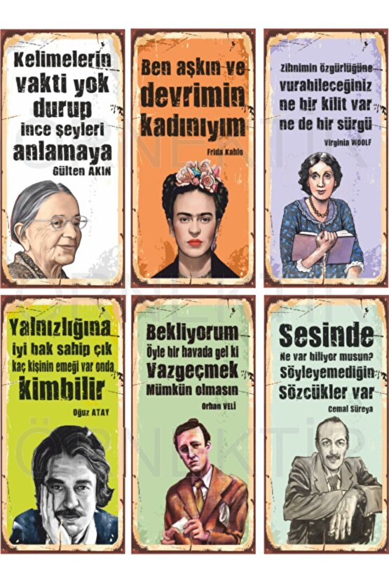 Gülten Akın, Virginia. Woolf, Oğuz Atay, Orhan Veli, Cemal Süreya 6lı Mini Ahşap Poster Seti