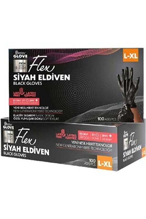 Flex Glove Pudrasız 100 Lü Siyah  L- Xl Beden Eldvn022