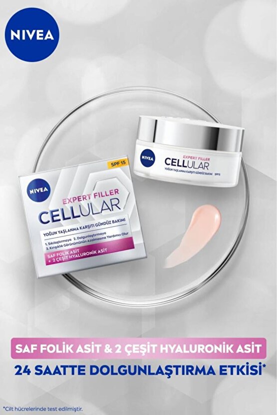 Cellular Expert Filler Yoğun Yaşlanma Karşıtı Gündüz Bakım Yüz Kremi 50ml, Spf15, Hyaluronik Asit